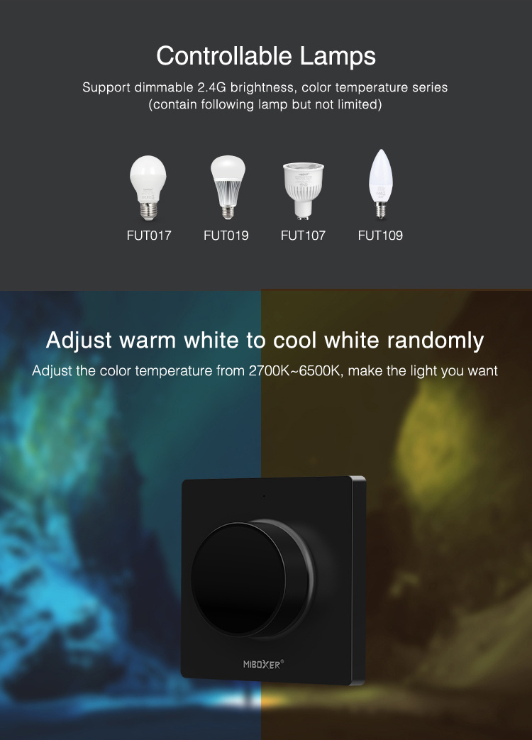MiBoxer draadloze ZWARTE LED wanddimmer - Draadloze wanddimmer - MIBOXER K1B