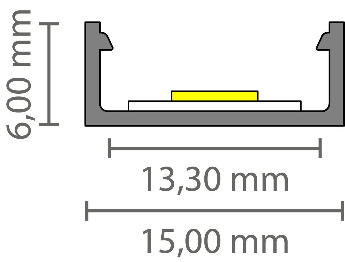 LED profiel met klikafdekking 15mm x 6mm - 301ALU