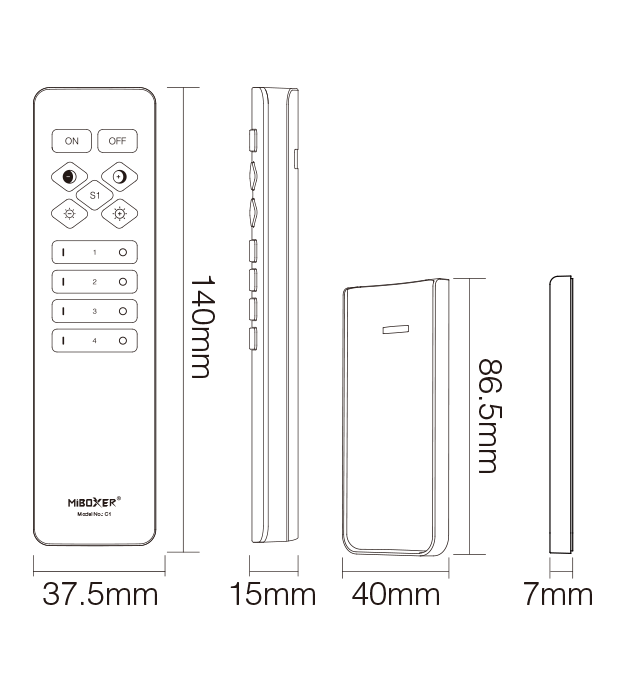 Design afstandsbediening voor enkel kleurige LED strips - 4 zone - Miboxer C1
