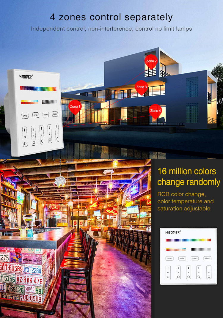 DMX RGBCCT LED wanddimmer - DMX 512 en Draadloos MIBOXER - X5