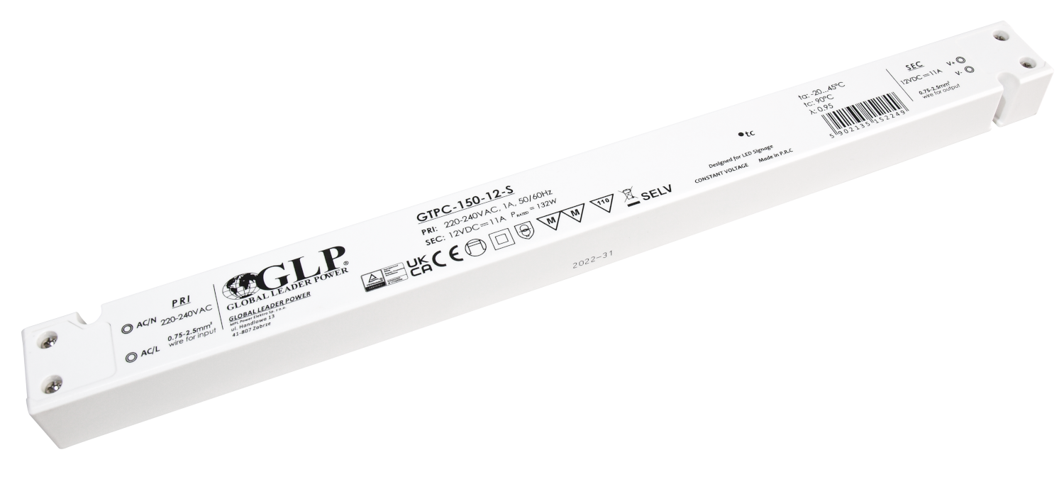 SLIM LED voeding 150 watt 24 volt 6,25 Ampère - IP20 - compact - GTPC-150-24-S