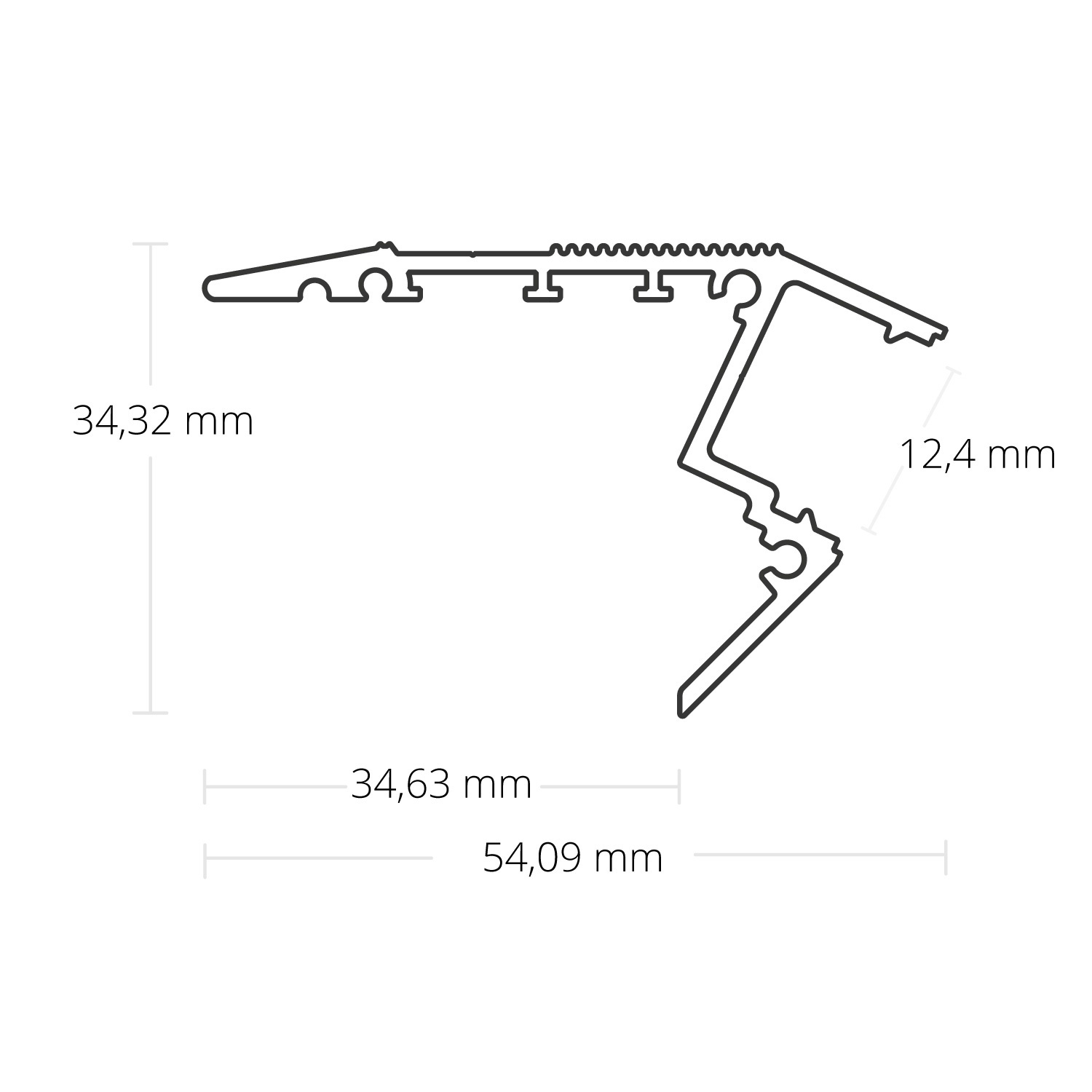 LED trapprofiel 1,2 meter met afdekking 41,5 mm x 20,6 mm - D11