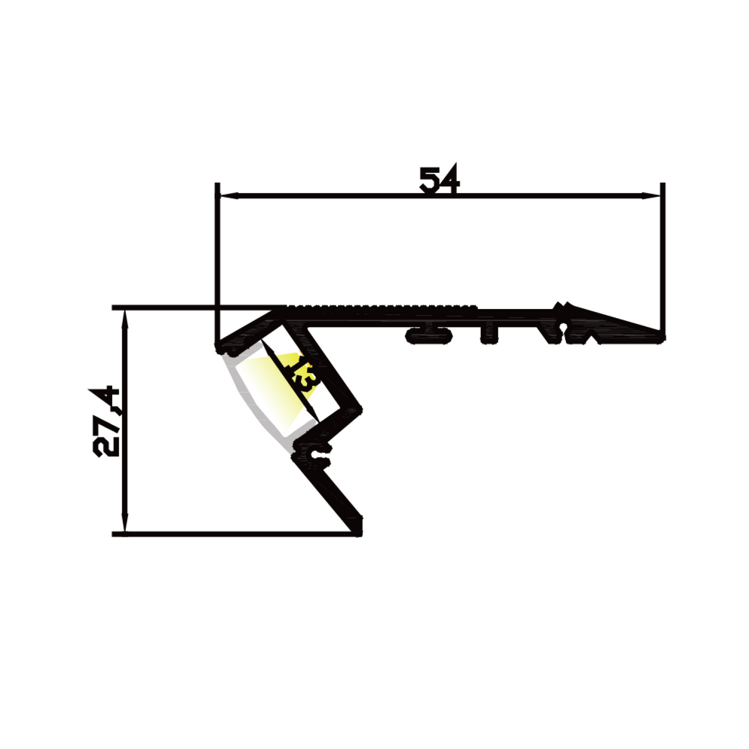 LED trapprofiel 1,2 meter met afdekking 41,5 mm x 20,6 mm - D11