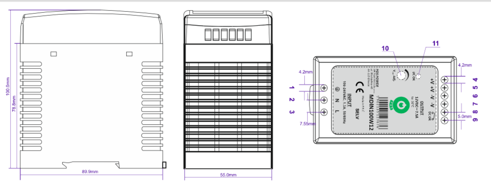 DIN Rail LED driver 100 watt 24 volt 4 Ampère - IP20