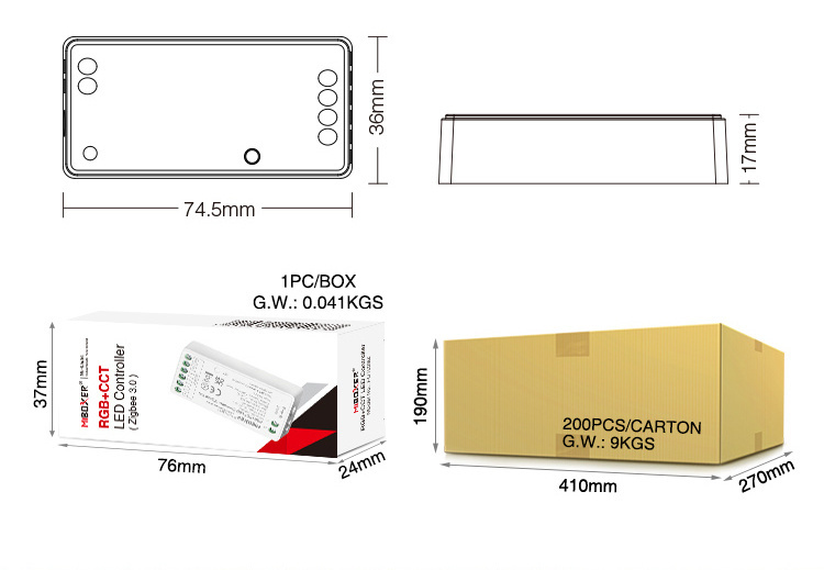 3 in 1 Zigbee + 2,4ghz LED controller voor RGB/RGBW/RGBWW/RGBCCT LED strips 12-24v - FUT037Z+