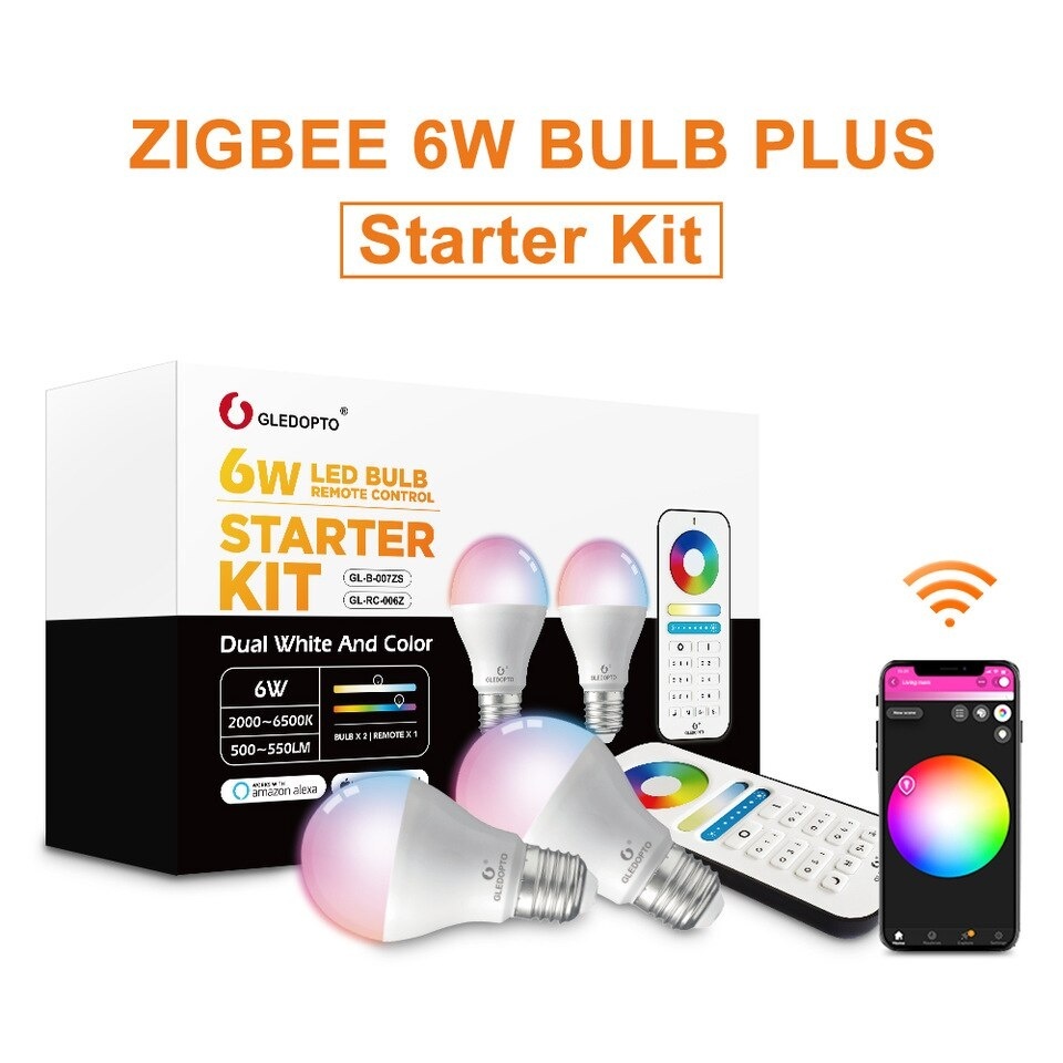 2 x GLEDopto Zigbee instelbare E27 LED Spot RGBCCT 6 watt (2000K-6500K) Start kit