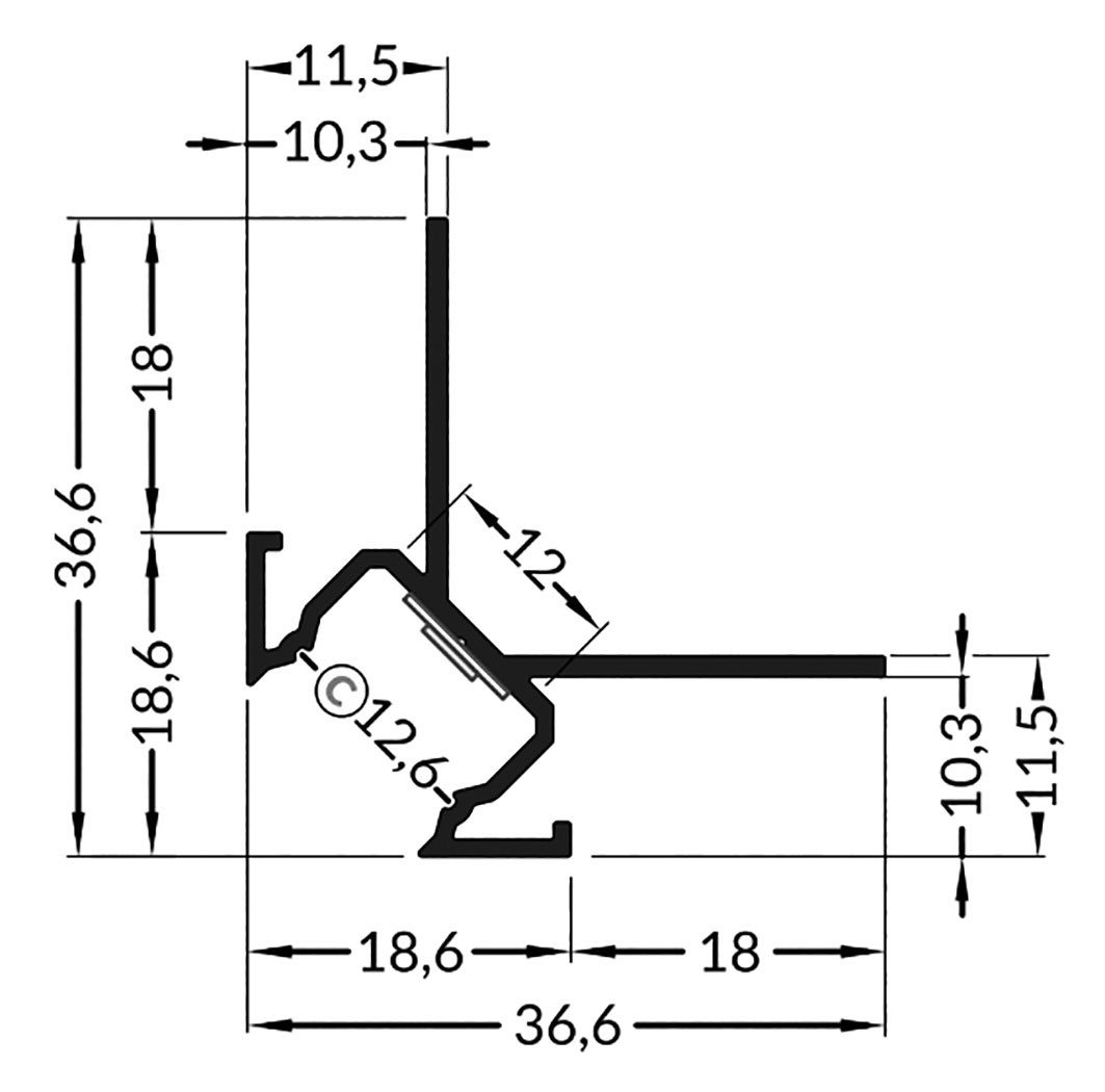 LED gips hoekprofiel met afdekking 2 meter 36,6 mm x 36,6 mm GIPS24 BUITENHOEK