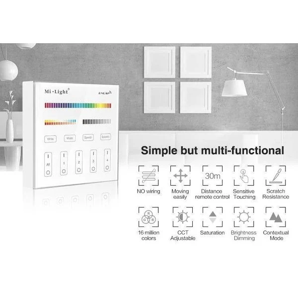 LED wanddimmer Wit B4 Miboxer - Draadloos 4 zone (RGB+CCT)