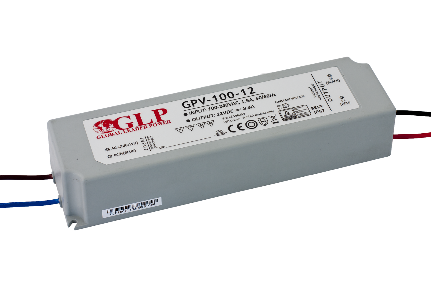 LED driver 100 watt 12 volt 8,33 Ampère - 5901885208251 - IP67 waterdicht – GLP GPV-100-12