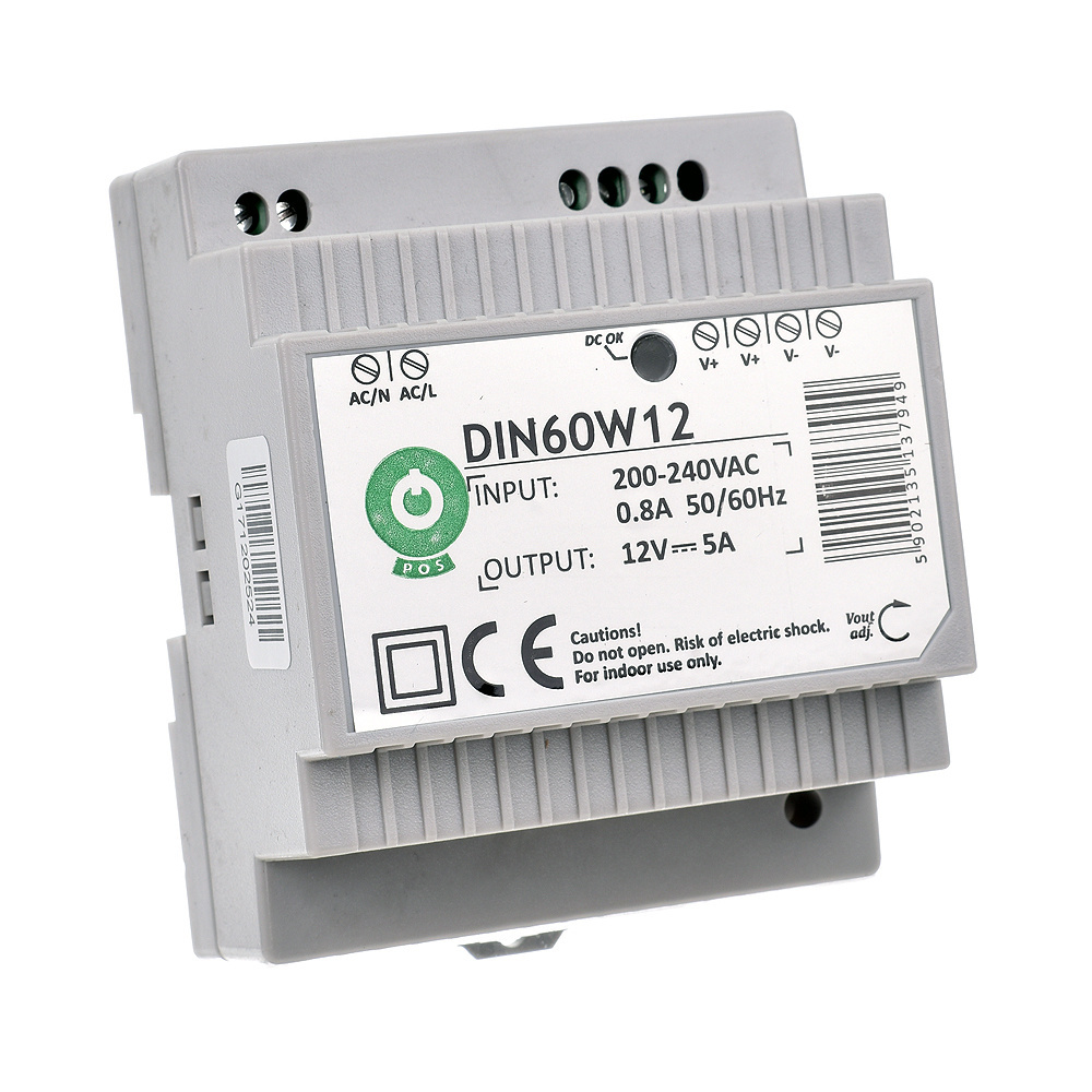 Din Rail LED driver 60 watt 12 volt 5 Ampère - IP20 - DIN60W12