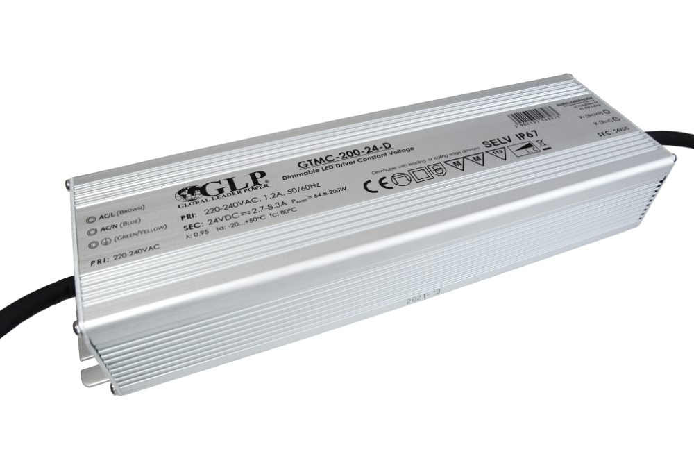 Fase afsnijding dimbare LED voeding 200 watt 24 volt 8,3 ampere - IP67 GTMC-200-24-D