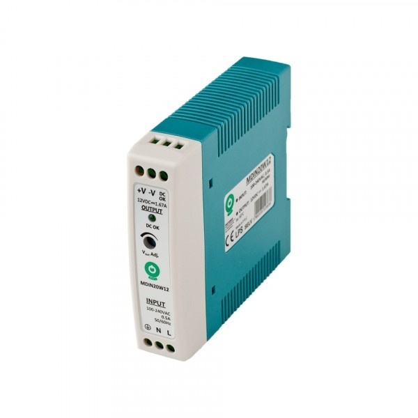 DIN Rail LED driver 20 watt 12 volt 1,67 Ampère - IP20 - MDIN20W12