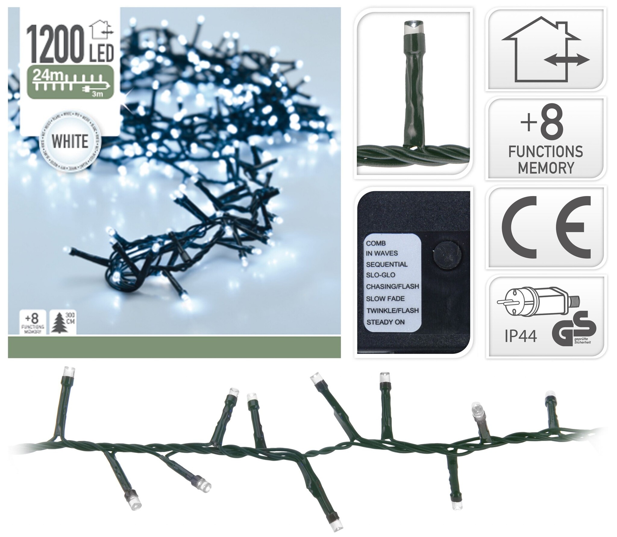 Cluster Kerstverlichting - natuurlijk wit - 24 meter – 1200 LED