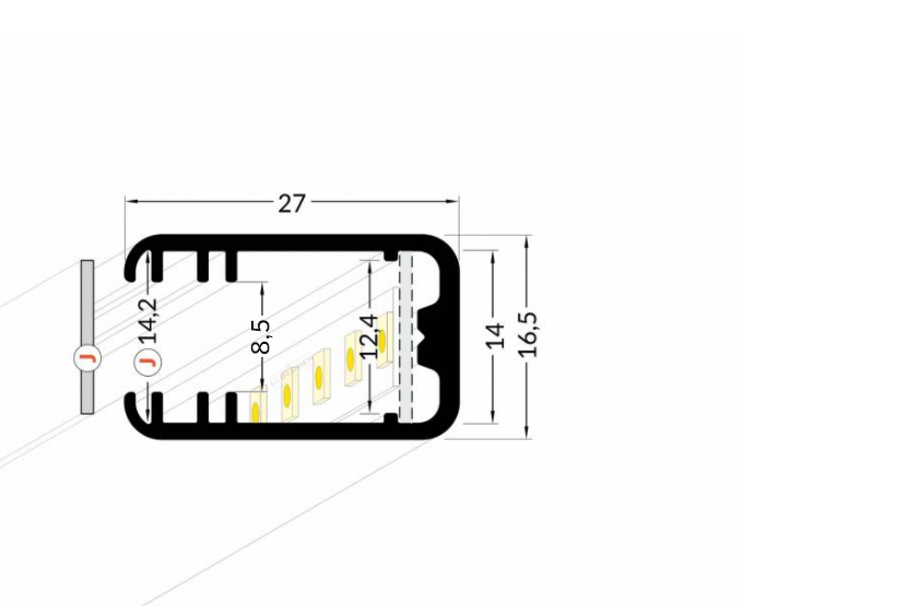 LED strip glasplaat profiel 27 mm x 16,5 mm MK12