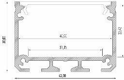 XXL LED strip profiel met opaal cover 43,00 x 30,0 mm - XL30ALU