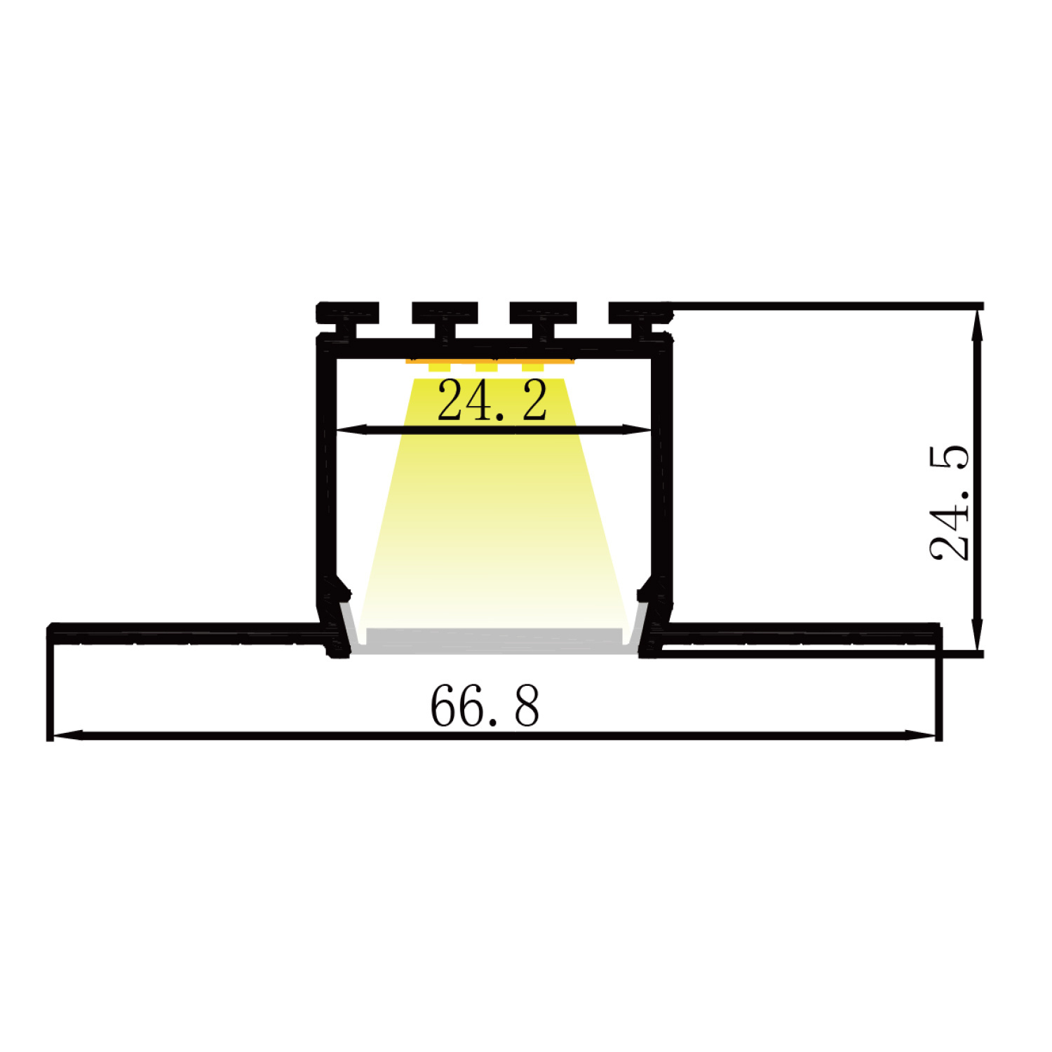 LED XL profiel 2 meter met cover 66,8 mm x 24,5 mm - XL99ALU OP = OP