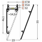 LED strip wandprofiel 2 meter met cover 55 mm x 23 mm - W12WIT