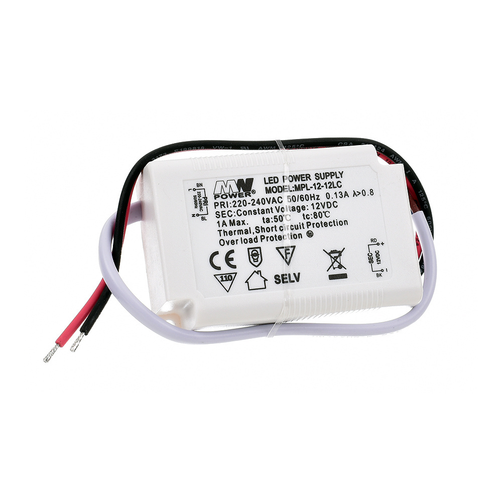 LED voeding 12 watt 12 volt 1 Ampère - IP20