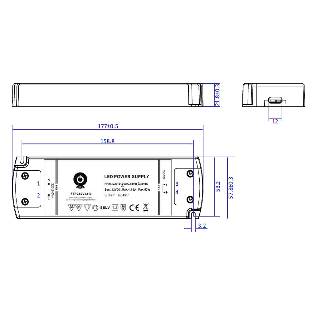 Compacte LED voeding 50 watt 24 volt 2.08 Ampère - IP20 - FTPC50V24-C2 (NIET DIMBAAR)
