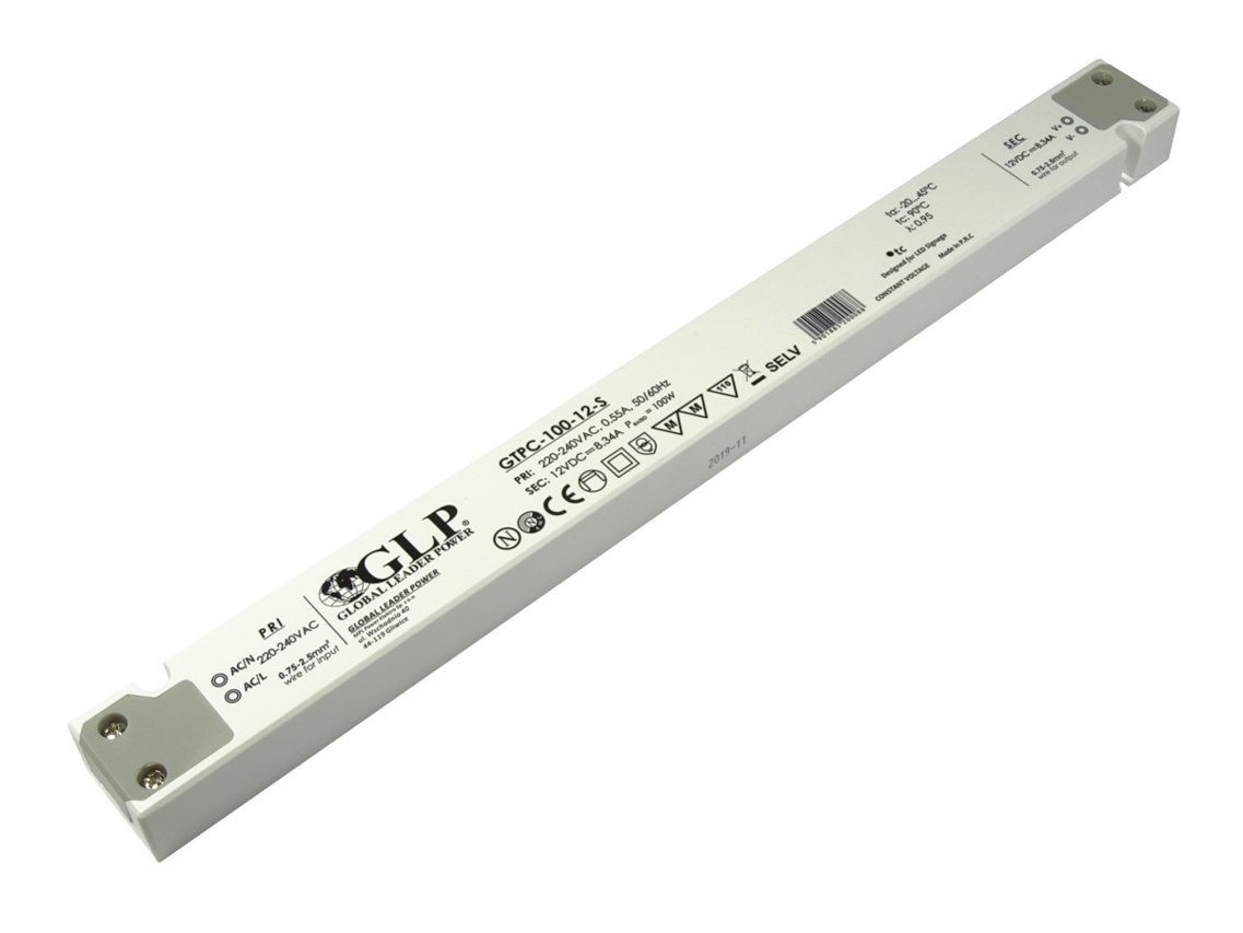LED voeding 100 watt 12 volt 8,34 Ampère - IP20 - compact