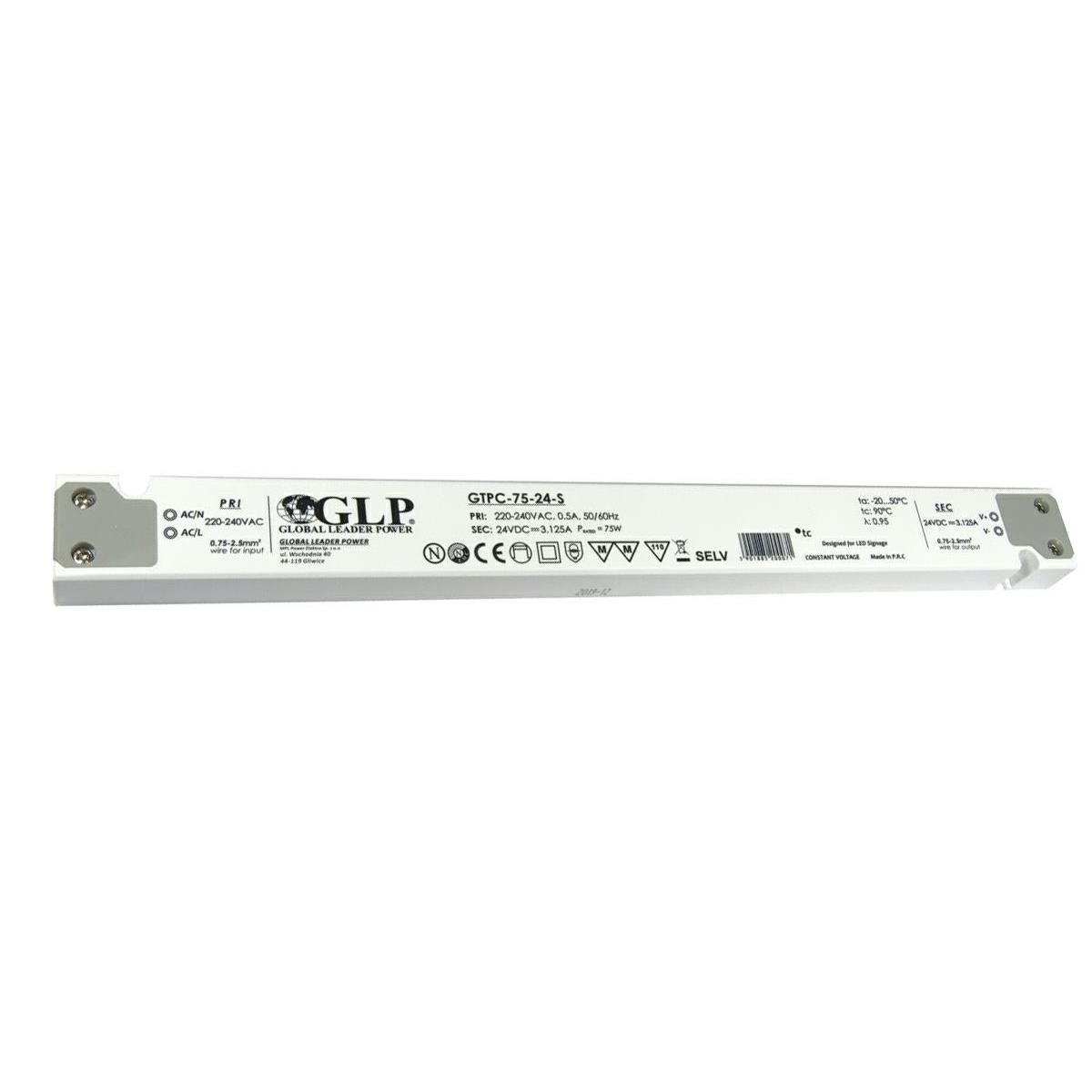 SLIM LED driver 75 watt 24 volt 3.125 Ampère - IP20 - compact - GLP - GTPC-75-24-S