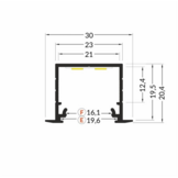 Zwart LED inbouw profiel 2 meter met cover 30mm X 20,4mm - 20INBOUW-ZWART