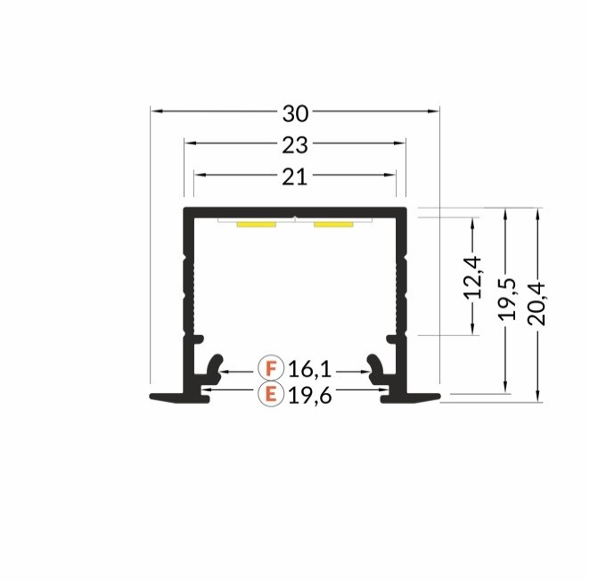 Zwart LED inbouw profiel 2 meter met afdekking 30mm X 20,4mm - 20INBOUW-ZWART
