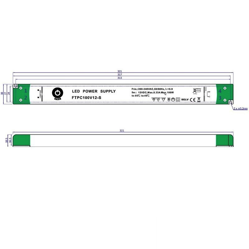 SLIM LED driver 150 watt 24 volt 6,25 Ampère - IP20 - compact - FTPC150V24-S