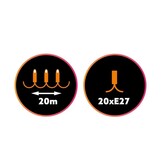 Koppelbare LED feestverlichting 10 meter lang met 20 lichtpunten E27 - prikkabel