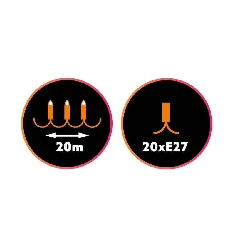 Koppelbare LED feestverlichting 10 meter lang met 20 lichtpunten E27 - prikkabel