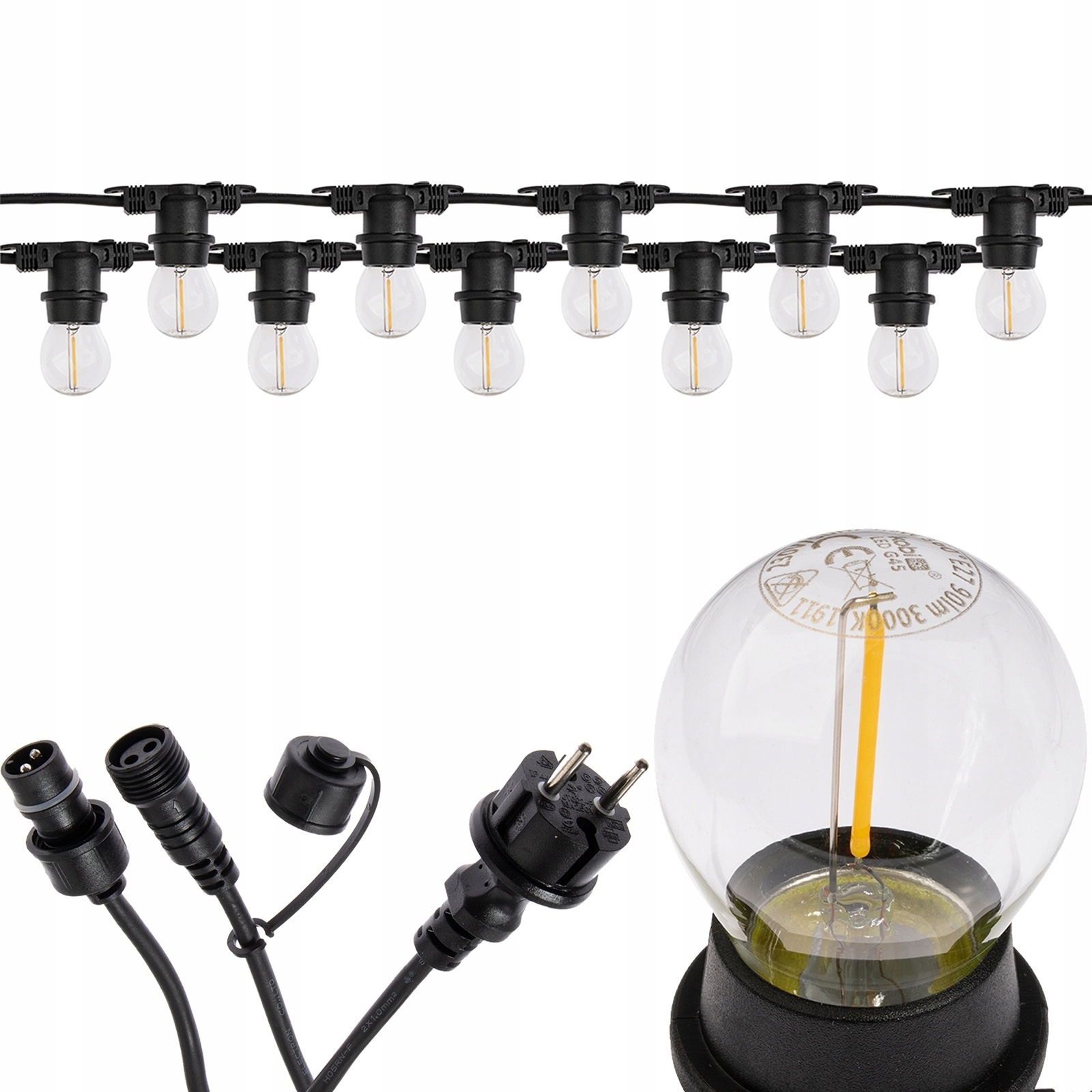 Koppelbare LED feestverlichting 20 meter lang met 20 lichtpunten E27 - prikkabel