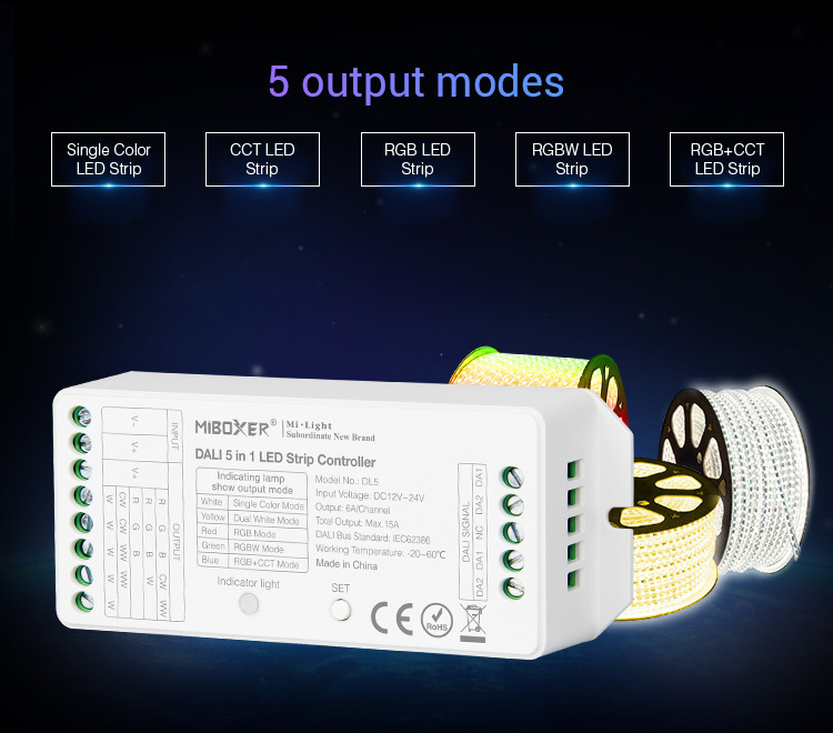 Dimbare LED controller 5 in 1 LED strip controller - Miboxer LS2