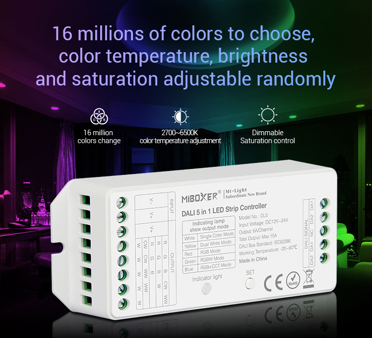 Dimbare LED controller 5 in 1 LED strip controller - Miboxer LS2