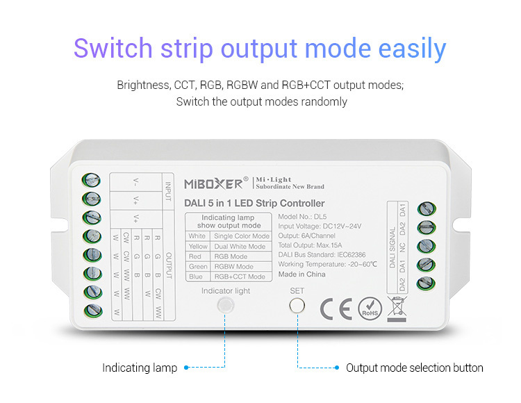Dimbare LED controller 5 in 1 LED strip controller - Miboxer LS2