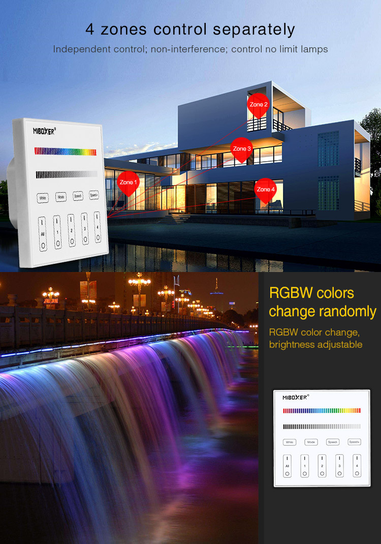 DMX RGBW LED wanddimmer - DMX 512 en Draadloos MIBOXER - X4