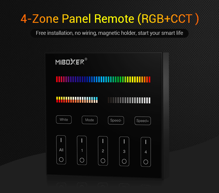 LED wanddimmer zwart B4-B Miboxer - Draadloos 4 zone (RGB+CCT)