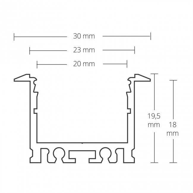 LED XL inbouw profiel 2 meter met opaal klikafdekking 30mm x 23mm - XL08ALU