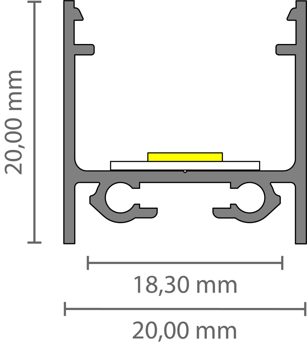 LED opbouw profiel met klikcover 20 mm x 20 mm - 318ALU