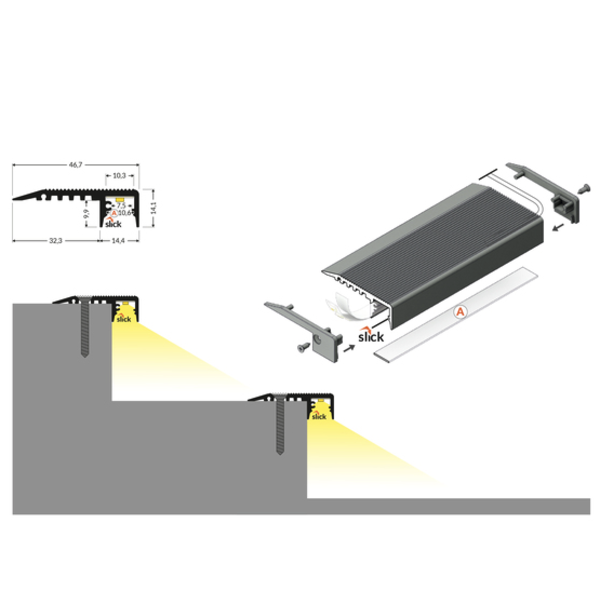 LED trapprofiel down light met klikcover 46,6mm x 14,1mm – UP-MINI10 A