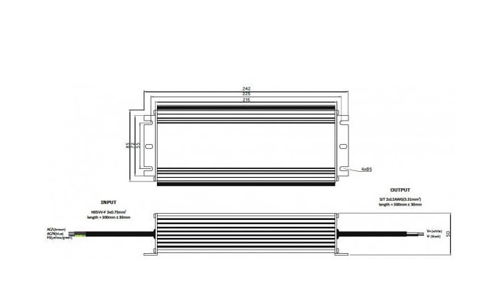 110V LED driver 200 watt 24 volt 8,33 Ampère – IP67 waterdicht – GLG-200-24 - LET OP 110VAC