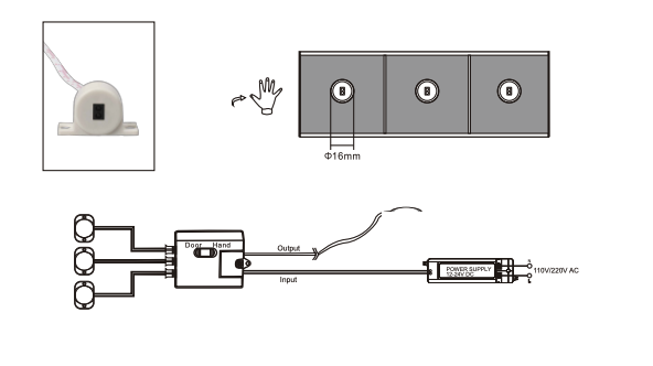 LED hand/deur controller inclusief 1 LED sensor d.m.v. deur openen – Sensor1213 - ZWART