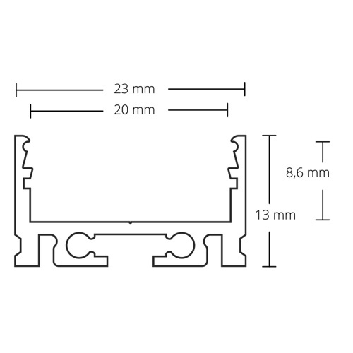LED strip profiel 2 meter met opaal klikcover 23mm x 13mm - XL08.1ALU