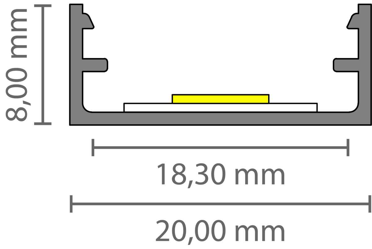 Zwart LED strip profiel inclusief klikcover 8,84 x 20mm- 304ZWART