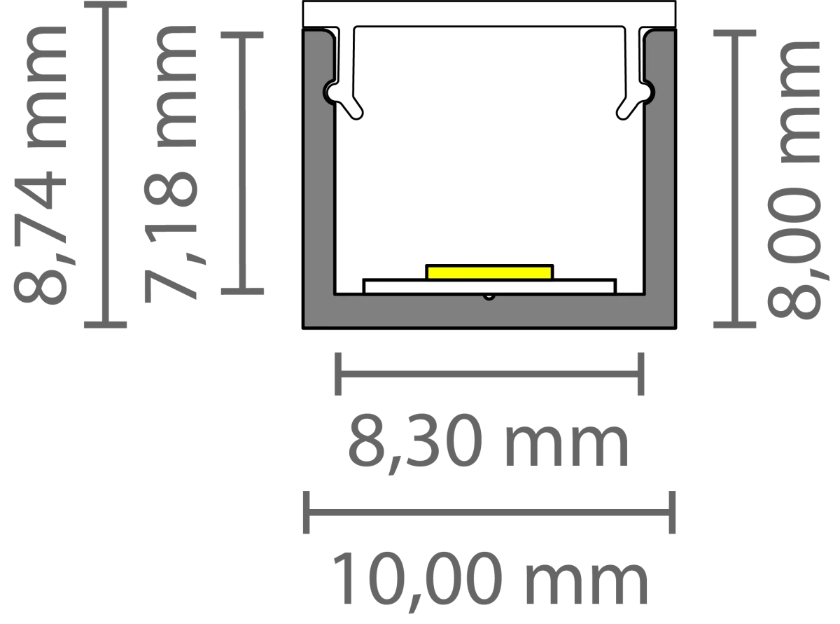 SLIM LED profiel met klikafdekking 10 mm x 8 mm - SLIM308ALU