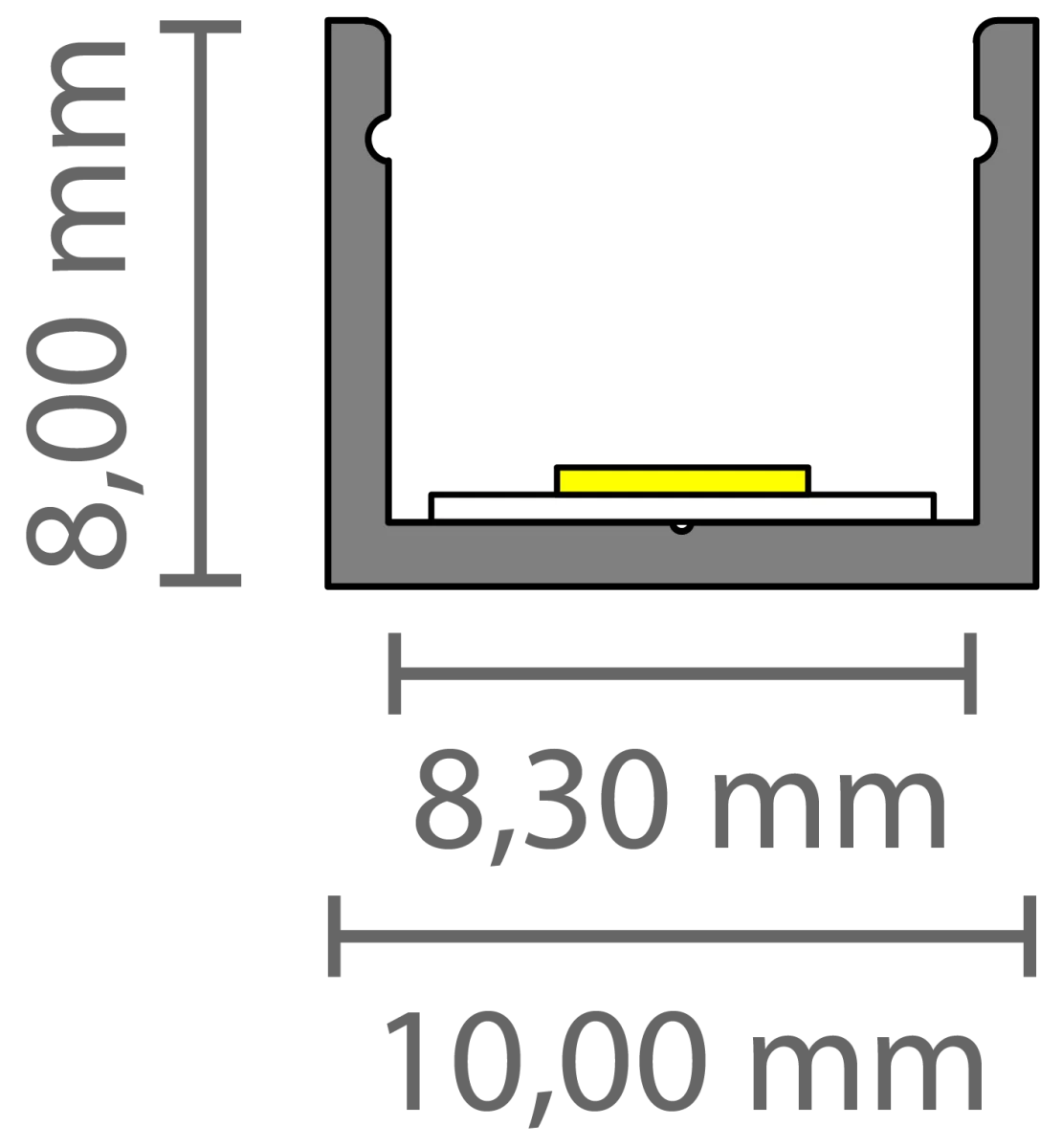 SLIM LED profiel met klikafdekking 10 mm x 8 mm - SLIM308ALU