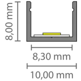 Zwart SLIM LED strip profiel met klikcover 10 mm x 8 mm - SLIM308ZWART