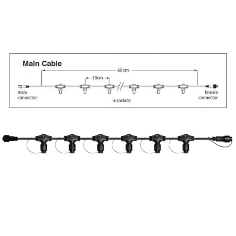 Hoofdkabel kerstverlichting Zwart – 60 cm – 6 aansluitingen – voor uitbreidbare kerstverlichting