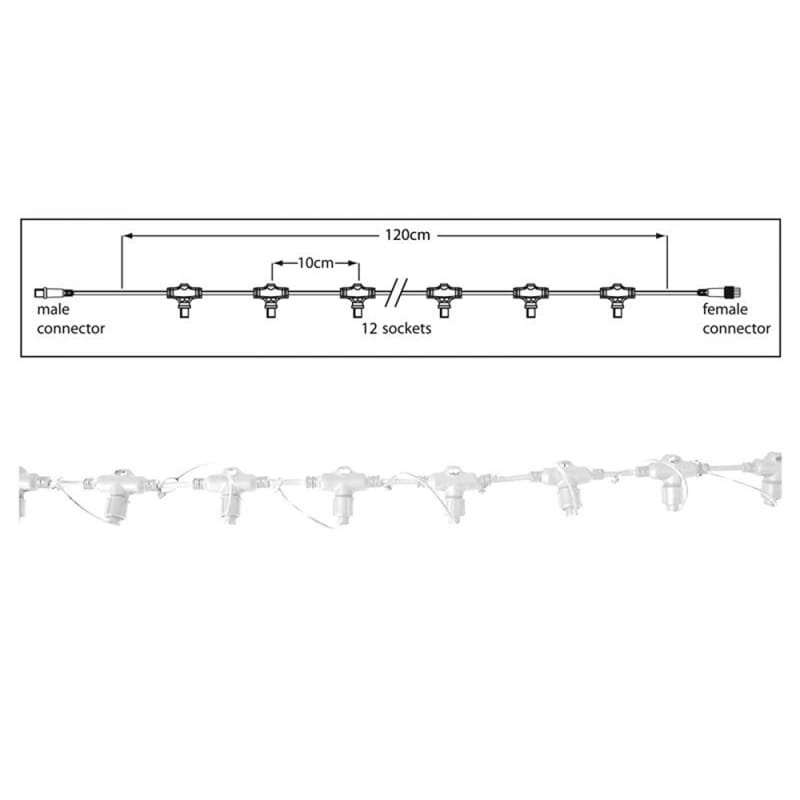 Hoofdkabel kerstverlichting wit – 120 cm – 12 aansluitingen – voor uitbreidbare LED verlichting