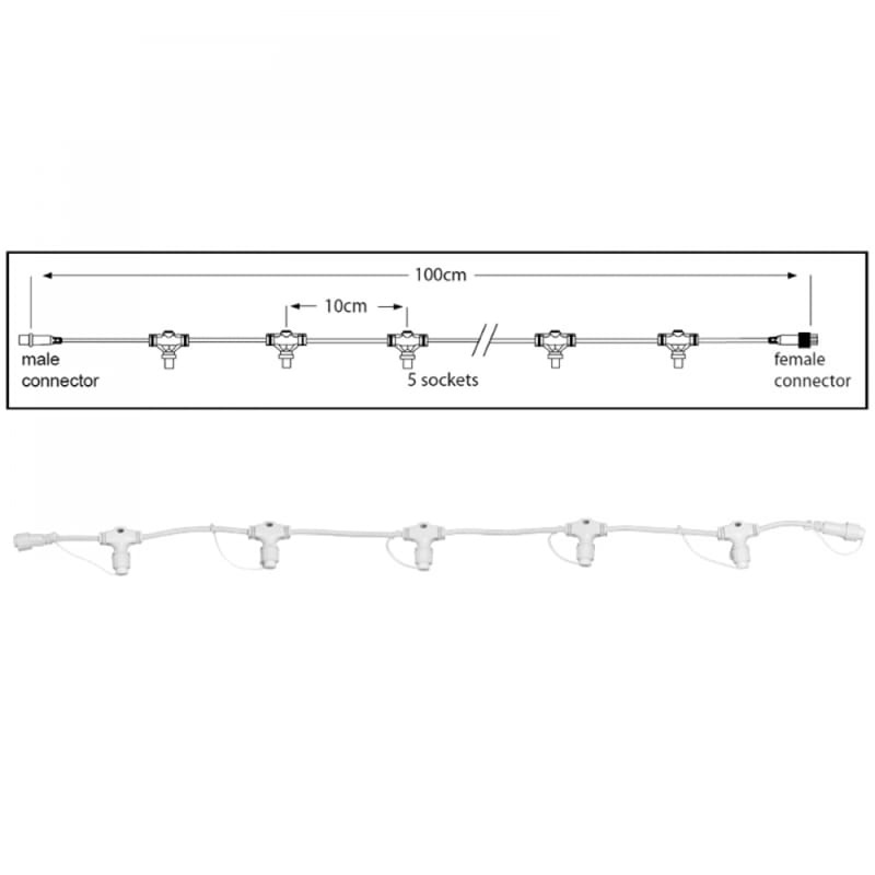 Hoofdkabel kerstverlichting wit – 100 cm – 5 aansluitingen – voor uitbreidbare LED verlichting