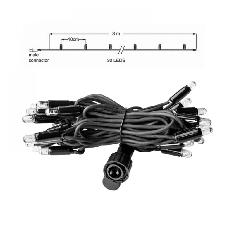 LED Kerstverlichting lichtsnoer 3 meter – Warm wit 2400K – Zwart snoer – 230V systeem (IP65)
